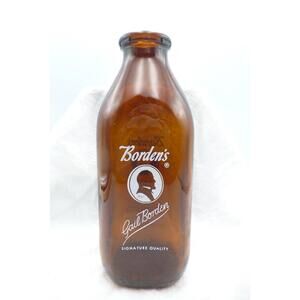 Vintage Borden's Milk Bottle Amber Glass One Quart Gail Borden 1965 H2